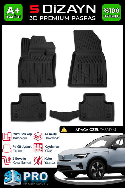 S Dizayn S-Dizayn Volvo EX40 3D Pro Havuzlu Paspas 2024 Üzeri A+ Kalite 3DS-S...