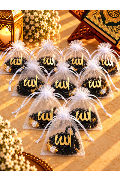 lenagiftworkshop 10 Pieces of Black Gift-Ready Pearl Tesbih in a Pouch (Mevli...