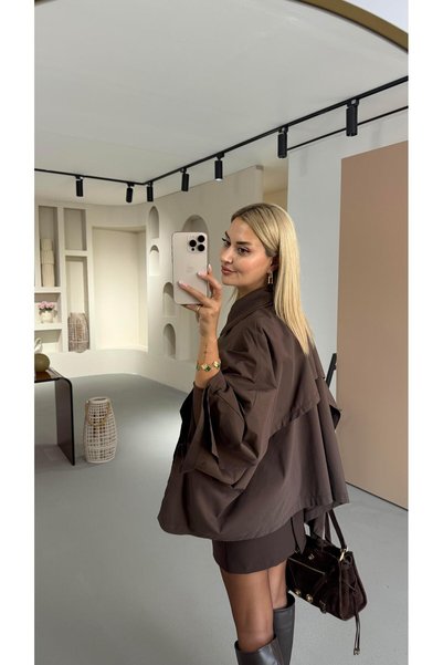 Sezgi Tekin Zippered Brown Cape Trench