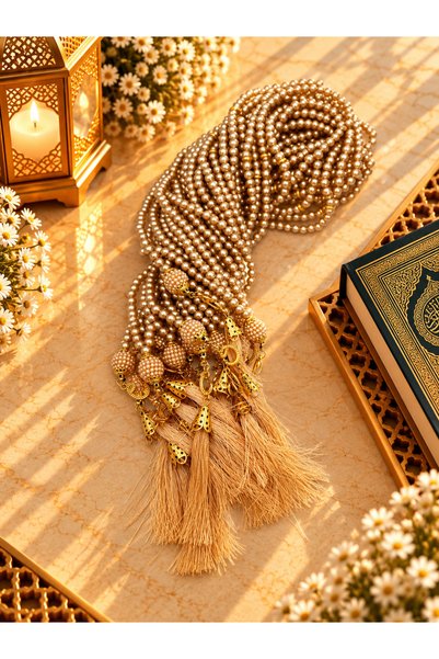 lenagiftworkshop 50 قطعة من مسبحة الصلاة البلاستيكية الذهبية المزينة باللؤلؤ ...