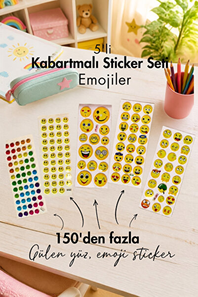 Bimotif Set of 5 Embossed Adhesive Stickers (13X7 cm), Assorted Smiley Faces
