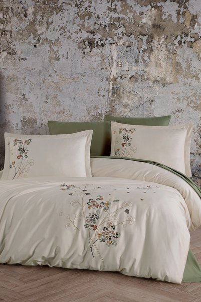 MARİBOR Marley - 100% Cotton Satin Embroidered Duvet Cover Set - Champagne