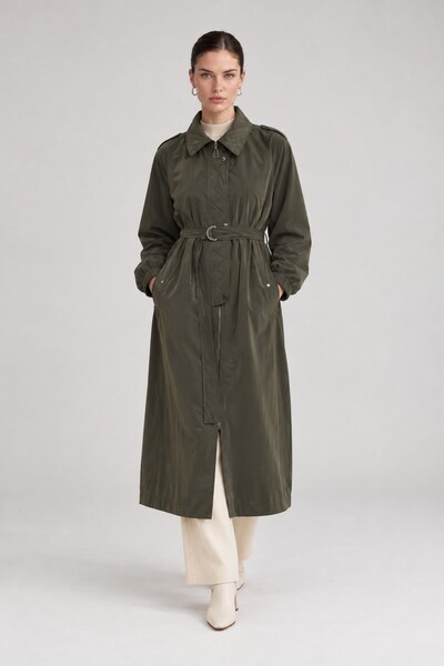Levidor Quilted Detailed Trench Coat Khaki