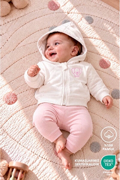 Lilalinda Baby/Child Cotton Pack Sweatshirt with Pink Embroidery Detail and Zipper