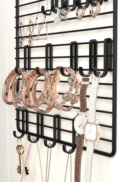 zabata 20 Hooks Jewelry Organizer Inside Cabinet Necklace Earrings Prayer Beads Accessories Organizer Board Metal Stand