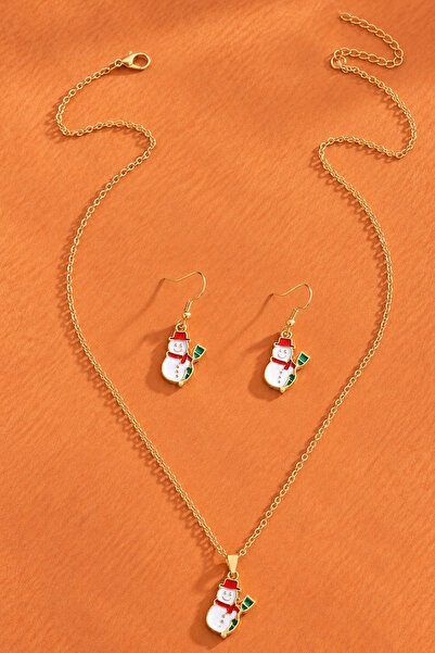 New Obsessions New Year's Snowman Figured Necklace Earring Set in Gift Card