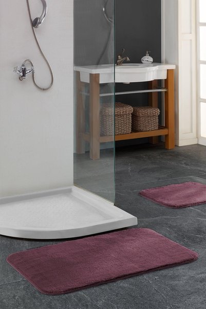 Elart Doly Banyo Paspas Takımı 2'li Kaydırmaz Tabanlı Peluş Mürdüm