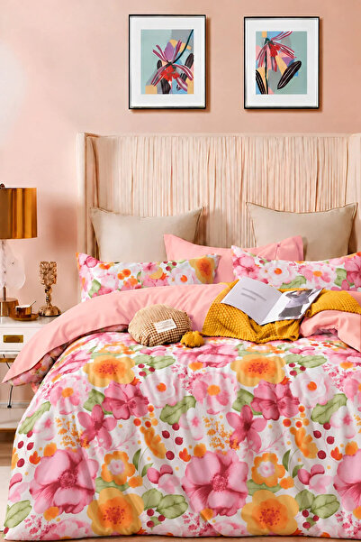 İQON Elastic Sheet Bedding Set Double Size Lotus Salmon
