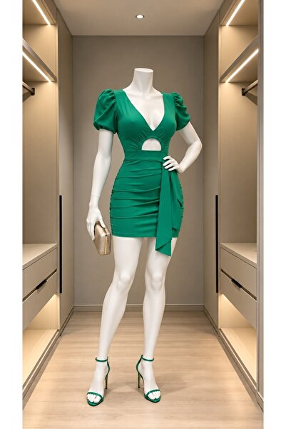 Modafeminen Mini rochie decoltată - cu detaliu de fereastră și mâneci balon 5...