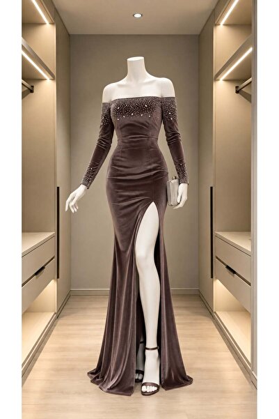 Modafeminen Rochie de seară din țesătură elastică din catifea, brodată cu pia...