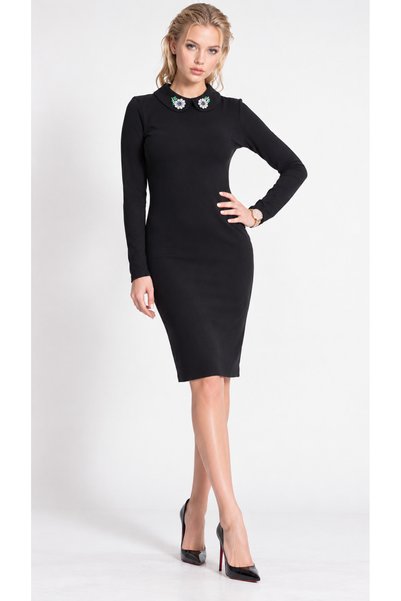 Kallisto Rochie neagră cu guler cu bijuterii