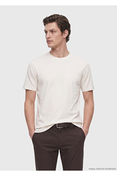 Ramsey Ecru Plain Crew Neck T-Shirt