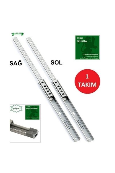 Genel Markalar Teleskopik Ince Bilyalı Çekmece Rayı 17 Mm 438 Mm