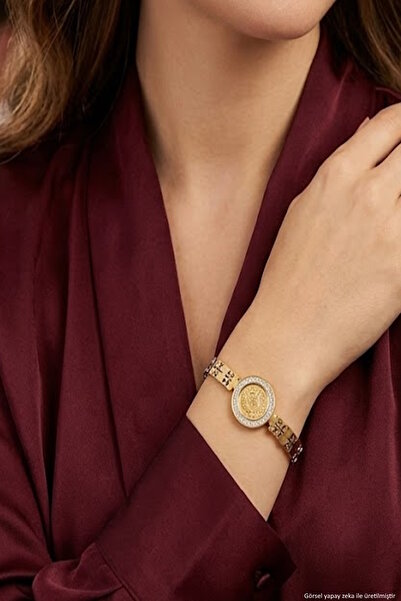 CAŞ DEKORASYON Gold Color Monogrammed Steel Handcuff Bracelet