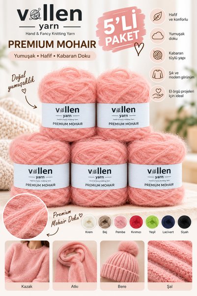 vollen yarn 5 bucăți de fire de tricotat premium din mohair 100 gr 250 m – te...