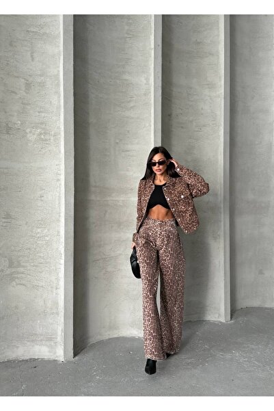 HerTon Ženska jakna od 100% pamučnog denimja sa leopard uzorkom - kratka jean...