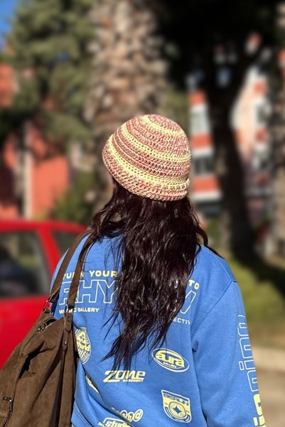 MELUSH Rengarenk Çizgili Örgü Bere, El Örgüsü Retro Bere