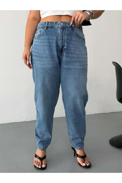 HerTon Women's Plus Size High Waist Mom Slouchy Relaxed Fit Jean Pants