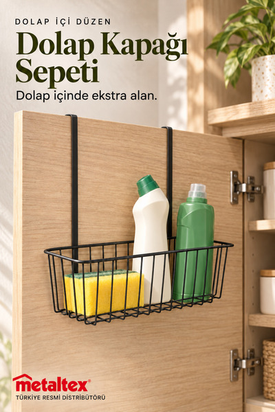 Metaltex Asılabilir Dolap Kapağı Sepeti Mutfak Banyo Organizeri Siyah 28 x 12...