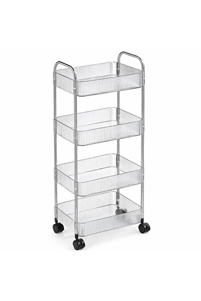 ECARLA Etajera Mobila cu 4 Rafturi, Roti Pivotante cu Frana, Capacitate 20 kg...
