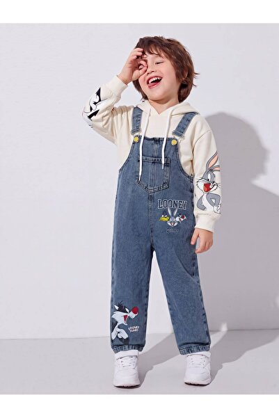 Mişsa Bebe Çocuk Kot Trend Salopet Bol Kesim Denim 3-6 yaş 2 parça