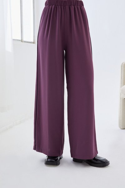 QANU Elastic Waist Crepe Trousers Purple Loose Fit