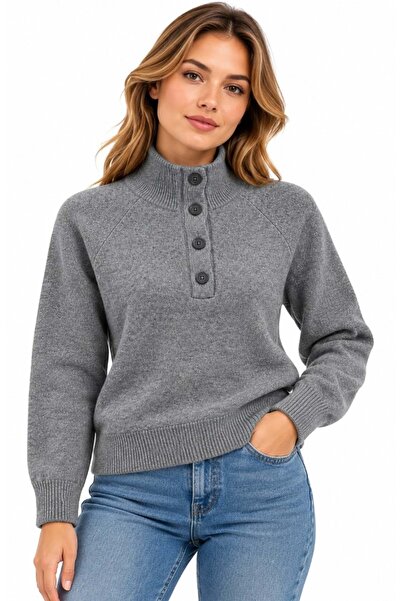 Mavi M1720012 Half Buttoned Sweater Women's Sweatshirt Gray