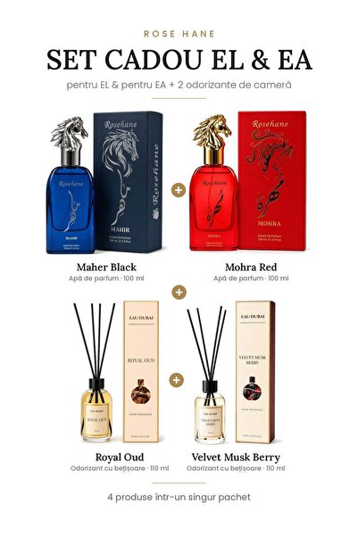 rosehane Set Cadou El & Ea Rose Hane – Maher Black + Mohra Red + Royal Oud + ...