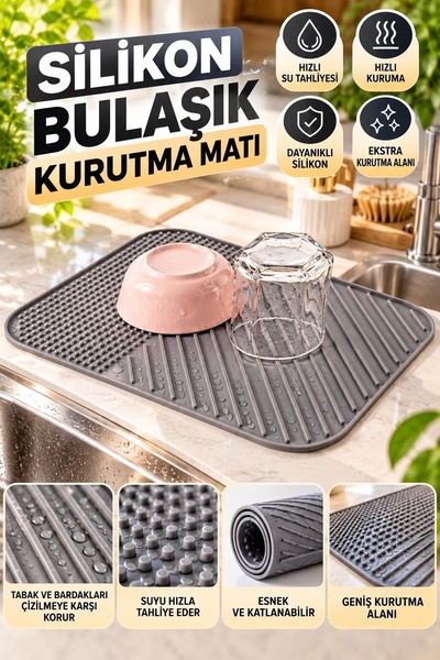 Kitchen Beauty Pratik Silikon Bulaşık Kurutma Matı | Bulaşıklık | Bulaşık Altlığı | Bulaşık Kurutmalığı