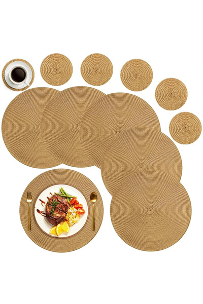 Choice6 6 Mats 6 Coaster 6Pcs 33.5CM Gold 6Pcs Round Table Mat and Cup Coaste...