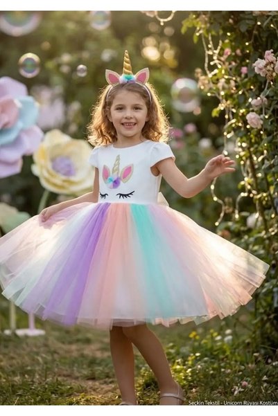 milay's life home collections Costum de tul colorat cu unicorn pentru fete, p...