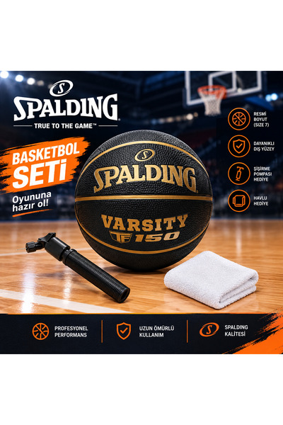 SPALDING Minge de baschet Varsity Black Gold TF-150 Dimensiune: 7+ Pompă + Br...