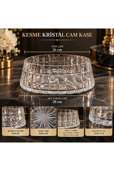AYZ HOME Kesme Kristal Safir Cam Salata Kasesi Kare Dekor /Sofra Sunum 28 cm