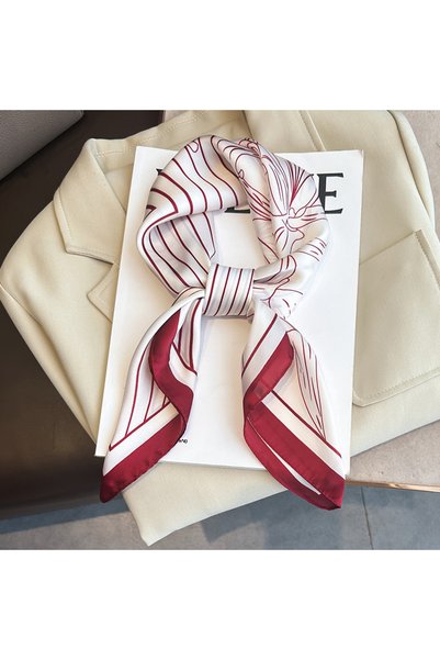 Choice Red Spring/Summer Soft Satin Imitation Silk Neck Scarf 2024 New Stripe...