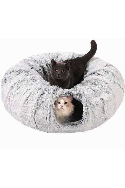 Choice Light Grey Winter New Arrival Plush Cat Tunnel Bed Foldable Two-in-One...