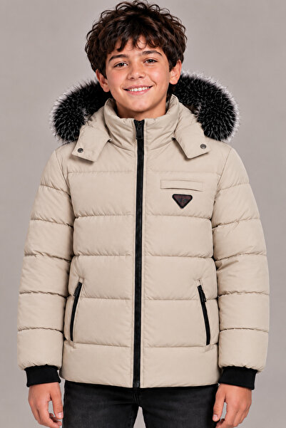 REGOS Men's Cream Removable Hooded Water and Windproof Children's Coat and Co...