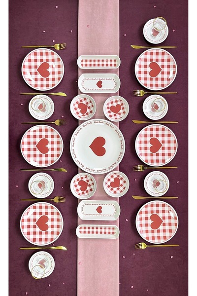 ers erbaşlar Pınk Heart 21 Parça 6 Kişilik Lüx Kahvaltı Takımı, Kahvaltı Seti