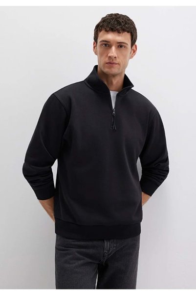 Mavi 0S10278 Basic Yarım Fermuarlı Sweatshirt SİYAH