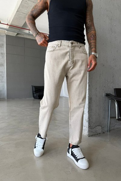 MADZEYMODA Men's Boyfriend Fit Denim Beige Jean Jeans Ke-1256