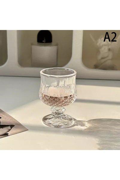 Choice1 A2 Korean Style Engraved Embossed Small Goblet Glass Cup For Soju Sak...