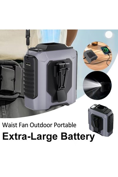 Choice Grey 2026 New Portable Waist Fan with Power Bank LED Lighting Hanging ...