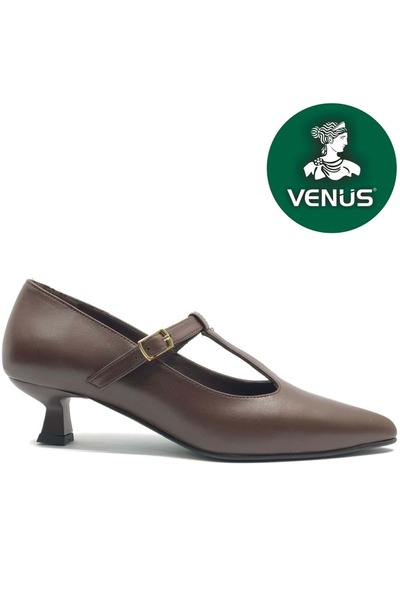 Venüs Victoring Genuine Leather Women's Classic Shoes with Candy Heels Brown