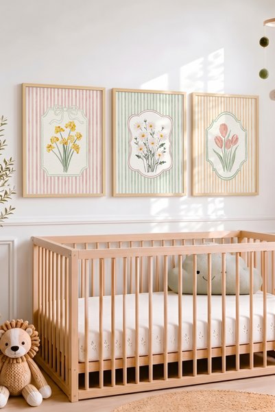 Pena Tablo Çocuk Odası Pastel Çiçekli 3'lü Ahşap Çerçeveli Tablo Seti - 3 Par...
