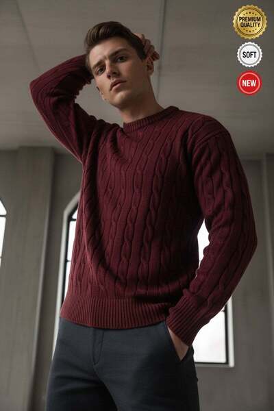 Millionaire Tricotaj pentru bărbați Burgundy Hair Knit Zero guler rotund Regu...
