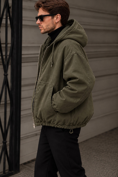 Delpino Men's Oversized Gabardine Coat with Fur Lining and Hood