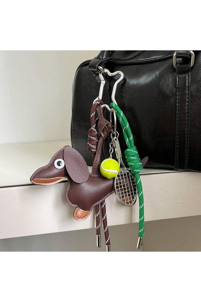 Choice18 coffee tennis Leather Dachshund Bag Pendant Creative Keychain Lanyar...