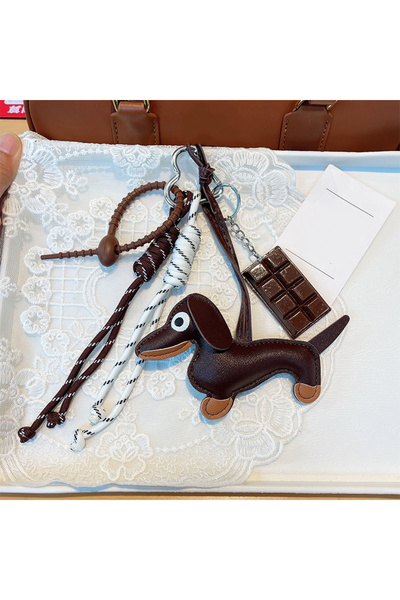 Choice7 coffee ribbon Leather Dachshund Bag Pendant Creative Keychain Lanyard...