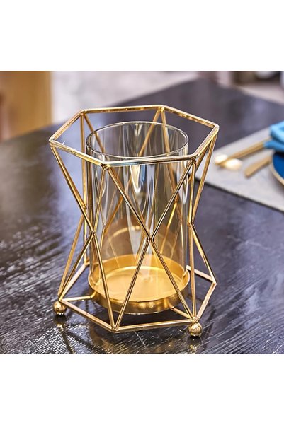 Choice مزهرية زجاجية فاخرة من الحديد المطاوع طراز Gold SP1512A - قطعة مركزية ...