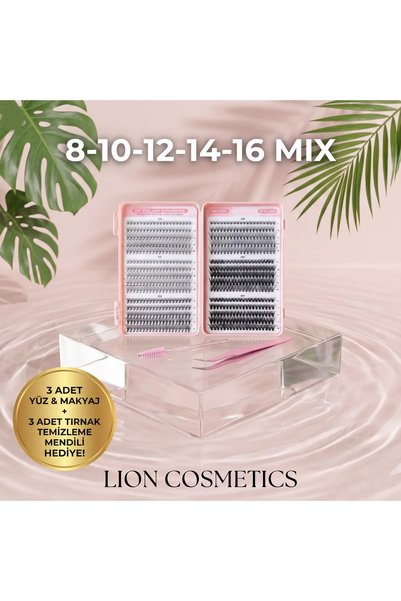 lion cosmetics 600 Adet 10D 20D 30D 40D Takma Kirpik Küme Seti HEDİYELİ Kitap 10-12-14-16 mm Mix Cımbız Yapıştırıcı Fırça dahil