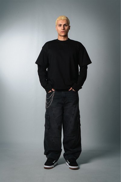 Crupt Studio Phantom Double Black Sleeve Uzun Kollu Crop Erkek Tişört